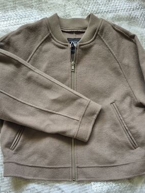 Zara Wool Blend Bomber Jacket - Neutral Taupe